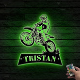 Custom Dirt Bike Metal Wall Art With Led Lights, Personalized Motocross Rider Metal Name Sign, Motorcycle Biker Metal Wall Led Decor